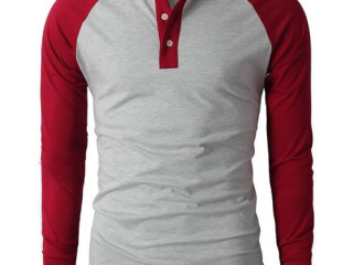 Danami Henley Long Sleeve T Shirt- Ash And Wine